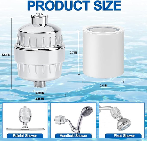15-Stage Shower Filter for Hard Water – Anti-Hairfall & Chlorine Reduction
