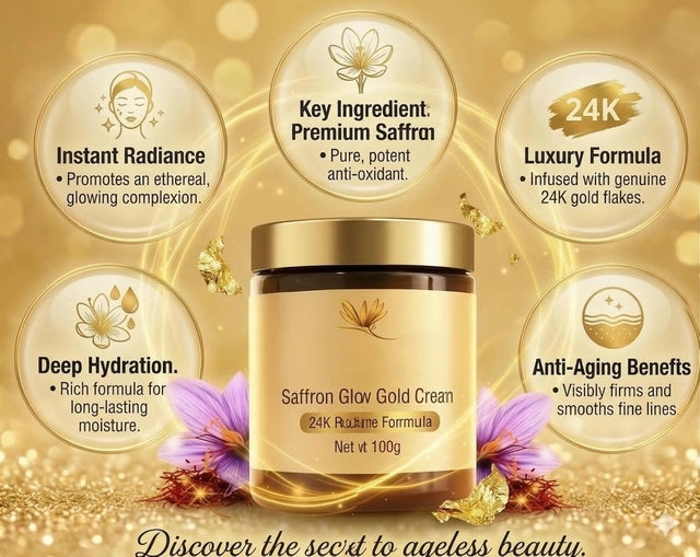 Saffron Glow Gold Cream 24K Radiance Formula – Hydrating Face Cream for Glowing, Smooth & Nourished Skin | 100g